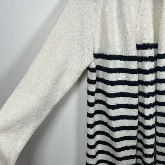 J Jill Long Sleeve Open Cardigan Sweater Cream Navy Blue Striped Size Small - Picture 3 of 7
